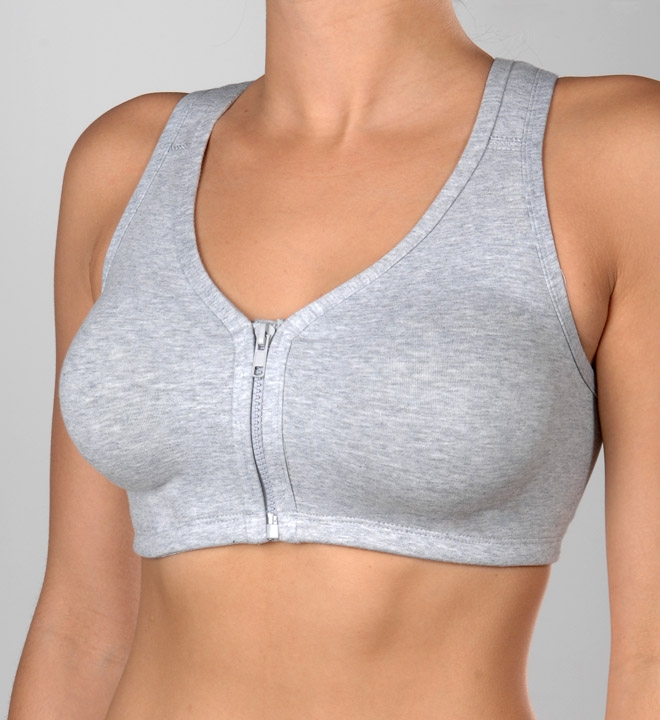 Compression Sports Bra with Molded Cups Front Zipper
